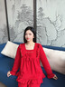 黛姿馨睡衣結婚新婚情侶套裝紅色春秋款純棉秋冬款顏睡衣情侶裝一男一女 YTF:88088【無(wú)禮盒】紅色英文熊 M 女+男L 曬單實(shí)拍圖