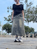 izzue IT后開叉設(shè)計半身裙女夏季中長款高腰顯瘦牛仔裙女 曬單實拍圖
