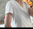 優(yōu)衣庫女裝竹節(jié)紗V領(lǐng)T恤/短袖棉白T上衣打底內(nèi)搭春夏新款483576 00 白色 M /160/84A 曬單實(shí)拍圖