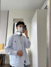 花花公子春夏季純棉淺藍色豎條紋長袖襯衫男潮流寬松休閑痞帥襯衣外套男裝 灰色 XL 體重推薦135-150斤 曬單實拍圖