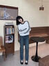 森馬（Semir）[商場(chǎng)同款]牛仔褲女加絨做舊長(cháng)褲復古2024新款冬季顯瘦直筒褲 牛仔黃泥染80325 28 曬單實(shí)拍圖