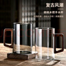 青蘋果（QINGPINGGUO） 玻璃杯帶把手耐高溫待客泡茶杯子牛奶杯家庭喝水杯家用水杯套裝 【胡桃木把】直升杯x6+金把盤+架 曬單實拍圖