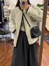 DGOV小香風撞色拼接菱格夾棉服外套女冬季設計感短款小個子圓領外套女 灰豆綠 S 95斤以內(nèi) 曬單實拍圖