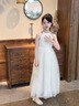 乖奇奇兒童晚禮服白紗裙子生日長(cháng)裙高端女孩鋼琴表演演出服花童婚禮大童 白色無(wú)袖2088長(cháng)款連衣裙 130 曬單實(shí)拍圖