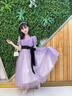 乖奇奇（ALERTCHYCHY）公主裙女童高端禮服生日宴花童婚禮紗裙兒童主持人鋼琴演奏演出服 紫色短袖長(zhǎng)款 130 曬單實(shí)拍圖