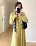 舒芳蝶（shufangdie）黃色針織半身連衣裙子長裙女2025新款早秋裝溫柔風(fēng)穿搭一整套裝裙 黃色套裝 M 曬單實拍圖