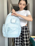 COW書包女款背包雙肩包女初中大容量高中大學(xué)生休閑電腦包薄紗淺藍(lán) 曬單實拍圖