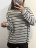 索菲堡早秋通勤穿搭女慵懶風(fēng)chill撞色條紋長袖T恤休閑磨毛加厚打底上衣 淺灰色 L 曬單實(shí)拍圖