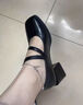 沐霓 瑪麗珍小皮鞋 秋季新款復古方頭粗跟淺口中跟小香風(fēng)氣質(zhì)高跟鞋 黑色配小裙子 37 曬單實(shí)拍圖