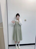 革曼孕婦裝春秋背帶孕婦連衣裙2025新款小個(gè)子秋季裙子純棉套裝兩件套 綠色兩件套(春秋款) L(建議110-130斤) 曬單實(shí)拍圖