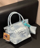 Champion冠軍25春季新款休閑斜挎包單肩包托特布丁包菜籃子手拎包 淺藍 均碼 曬單實拍圖