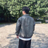 安初夏咖棕色皮衣外套美式痞帥短款飛行夾克套裝男春秋牛仔褲搭配一整套 【黑色外套+黑色衛衣+黑色牛仔褲 XL (適合130-145斤) 曬單實(shí)拍圖