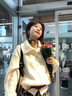 TERRAINCOGNITA三色高領(lǐng)紐扣開(kāi)衫毛衣休閑寬松百搭長(cháng)袖男女美拉德 米白色 M 曬單實(shí)拍圖