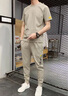 花花公子運動套裝男士休閑夏裝2025新款冰絲短袖t恤男裝潮流帥氣 855卡其（短袖+長褲） XL 曬單實拍圖