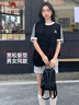 駱駝純棉T恤女2025春夏休閑簡(jiǎn)約三條杠微寬松純棉短袖上衣男 N056A，幻影黑/無(wú)際白 ，中性【微寬版】 XS 曬單實(shí)拍圖