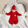 湯尼倍兒新生兒連體衣紅色滿月服春秋季衣服初生寶寶新年服系帶哈衣 紅色 59cm 曬單實(shí)拍圖