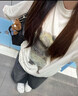 Henny Rue長(zhǎng)袖t恤女寬松長(zhǎng)款大版上衣可愛(ài)小熊插畫聯(lián)名印花棉質(zhì)女士打底衫 wink熊 曬單實(shí)拍圖