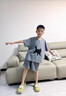 WVD國際品牌韓版短袖兒童家居服空調(diào)睡衣夏季休閑套裝男童新款中大童適用 短袖鈕扣深灰色小貓印花 120 cm 曬單實(shí)拍圖