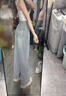 哈魯?shù)虾Y(jié)刺繡牛仔褲女2025秋新款韓版高腰直筒百搭毛邊設(shè)計(jì)感闊腿褲 淺藍(lán)色 M （95-105斤） 曬單實(shí)拍圖