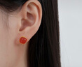 俏物俏女本命年耳釘女天然保山南紅冰紅耳飾方糖新年高級感新中式耳環(huán) 紅色 曬單實(shí)拍圖