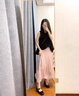 微光里 時(shí)尚套裝黑色褶皺無(wú)袖背心女夏季高腰不規(guī)則半身裙兩件套 【黑色短袖+粉裙】S 曬單實(shí)拍圖