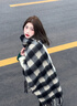 CharisKitty小c&k圍巾女秋冬季2025新款韓系氛圍感披肩保暖格子圍脖生日禮物 CK圍巾-黑灰色【限定禮盒包裝】 曬單實拍圖