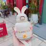 btif保溫杯女生高顏值兔耳朵水杯316不銹鋼吸管杯可愛(ài)學(xué)生水杯大肚杯 高顏值斜挎保溫杯-米白色580ml 曬單實(shí)拍圖