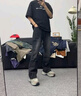 頂峰保羅（Dingfengbaoluo）美式牛仔褲男秋季高街直筒寬松潮牌男生闊腿長(cháng)褲DFS05黑灰M 曬單實(shí)拍圖