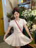 LIZONGXI學(xué)院風(fēng)白色泡泡袖襯衫連衣裙子女夏季法式氣質(zhì)小個(gè)子收腰甜美短裙 白色【裙子+短褲】 S 【80-100】 曬單實(shí)拍圖