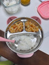 COOKSS兒童餐盤(pán)不銹鋼分格嬰兒餐具輔食碗寶寶吸盤(pán)注水保溫碗帶叉勺粉色 曬單實(shí)拍圖