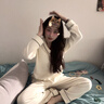 貓人睡衣女純棉100全棉夏季帶胸墊一體裸感長(cháng)袖長(cháng)褲純色夏天家居服 80079-1胸墊款 L 【160-165cm/100-110斤】 曬單實(shí)拍圖