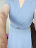 PORTS寶姿女裝2025春夏新款氣質(zhì)天空藍(lán)不規(guī)則立體捏褶V領(lǐng)收腰連衣裙 天空藍(lán) M 曬單實(shí)拍圖