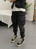 VIP飛行潮牌工裝褲男士寬松多口袋休閑褲春秋薄款運(yùn)動(dòng)長褲束腳褲機(jī)能風(fēng)傘兵褲 黑色 L 曬單實(shí)拍圖