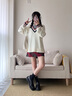 TOMMY HILFIGER25新款秋冬女裝經(jīng)典復(fù)古美式學(xué)院風(fēng)拼色V領(lǐng)套頭針織衫06079 米白色YBI XS （推薦：100斤以下） 曬單實(shí)拍圖