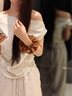 PRADA/普拉達(dá)【七夕禮物】女士徽標(biāo)飾Re-Nylon 再生尼龍發(fā)圈發(fā)飾 白蘭地色 曬單實(shí)拍圖