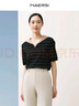 娜爾思（NAERSI）商場(chǎng)同款時(shí)尚時(shí)尚條紋修身冰絲翻領(lǐng)針織衫女夏季新款 黑色 L 曬單實(shí)拍圖