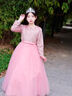 乖奇奇（ALERTCHYCHY）女童禮服公主裙花童婚禮小女孩主持人晚禮服鋼琴演出服長袖蓬蓬紗 粉色長款361-D2 140cm 曬單實拍圖