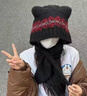 俞兆林費爾島風(fēng)提花羊毛混紡小熊護耳毛線(xiàn)帽子圍巾一體女秋冬顯臉小保暖 黑色 均碼(54-58cm) 曬單實(shí)拍圖
