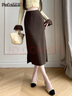 品彩（PinCai）半身裙女職場(chǎng)穿搭高腰開(kāi)叉針織修身包臀裙A字長(cháng)裙 P141B2136 曬單實(shí)拍圖