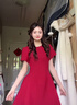 GARNUO紅色短袖連衣裙子女夏季法式氣質(zhì)訂婚禮服新娘敬酒服收腰顯瘦長(cháng)裙 紅色【短袖長(cháng)款】 M 【101-110斤】 曬單實(shí)拍圖