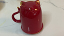 午間 創(chuàng  )意陶瓷馬克杯帶蓋勺便攜旅行包家用杯子情侶喝水杯咖啡杯男女茶杯 貓咪咖啡杯-霽紅（旅行包） 曬單實(shí)拍圖