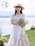 紫涵（ZIHAN）紫涵田園風鏤空花紋泡泡袖小衫吊帶連衣裙兩件套裝女夏季新款 米白 M 曬單實拍圖