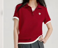 茵曼正肩純色女裝polo領(lǐng)針織短袖t恤春夏季休閑百搭上衣 酒紅色 M 曬單實(shí)拍圖