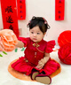 G.duck小黃鴨周歲女寶寶禮服春中國風唐裝紅色嬰兒旗袍衣服夏女童公主裙 紅色不含吊墜 均碼 80 曬單實拍圖