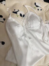 CGZK【100%桑蠶絲】睡衣女士夏新款性感蕾絲吊帶胸墊睡裙睡袍兩件套裝 白色（睡袍+睡裙） M （80-100斤） 曬單實(shí)拍圖