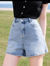 百圖betu女裝2025夏季新款牛仔短褲高腰時(shí)尚側開(kāi)叉洗水褲子女2504T73 淺牛仔藍 M 曬單實(shí)拍圖