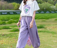 甜苗苗女童夏季洋氣運動(dòng)套裝新款時(shí)尚女大童裝闊腿褲女孩短袖夏裝兩件套 女童時(shí)尚休閑套裝【紫色草莓】 150 cm【建議身高135-145cm】 曬單實(shí)拍圖