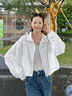 森馬（Semir）外套女秋短款蕾絲寬松蝙蝠袖棉麻立領(lǐng)2025新款甜美小清新夾克 本白10102 S 曬單實(shí)拍圖