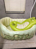 西哈泳士充氣嬰兒洗澡盆可折疊寶寶浴盆大號洗澡神器躺托浴架新生兒童用品 萌熊綠-浴盆+浴墊 曬單實(shí)拍圖