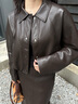 歌力思（ELLASSAY）2025秋季新款微彈PU皮廓形光澤感立體剪裁短外套女EWB363W00900 咖栗色 XS 曬單實(shí)拍圖
